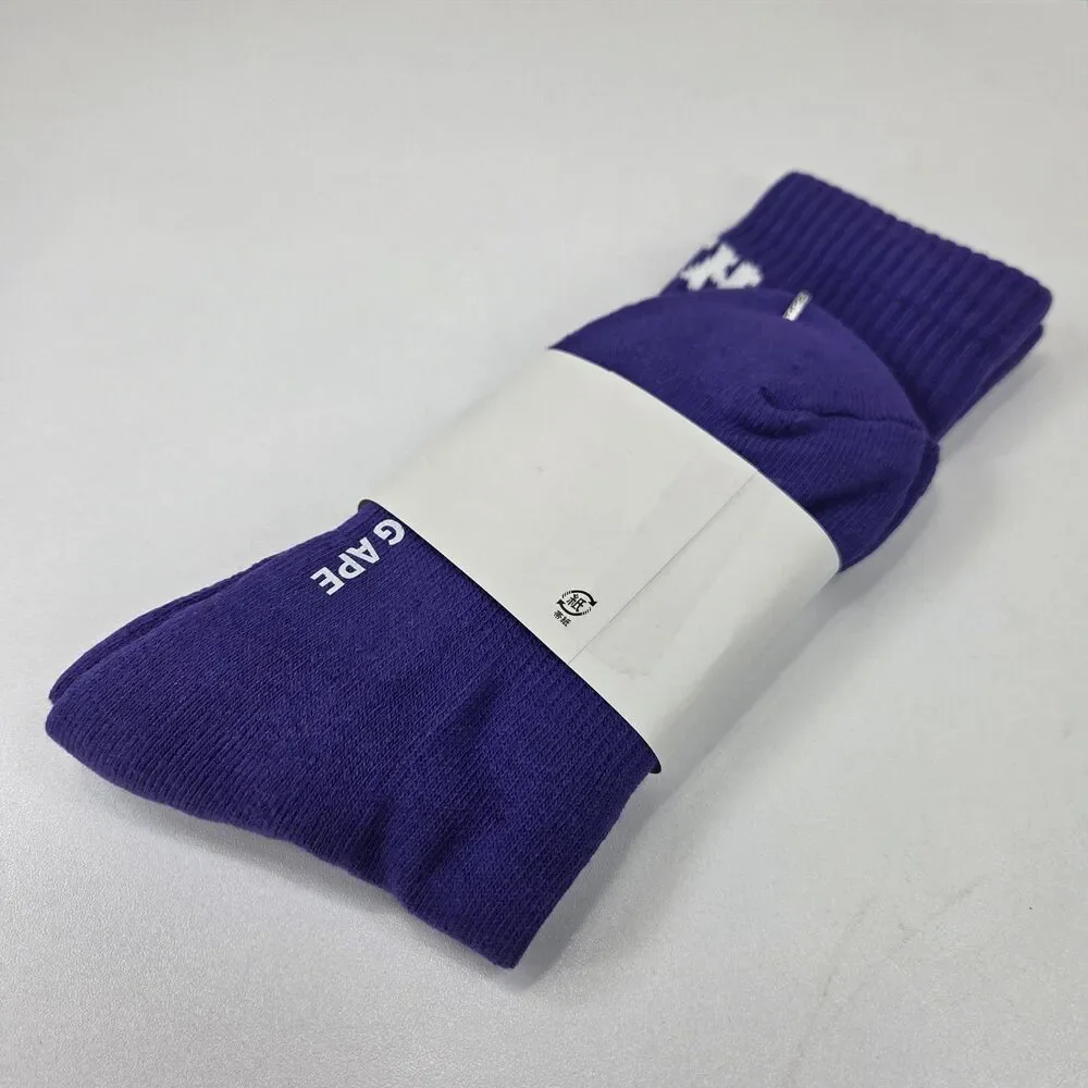 A Bathing Ape Bape Classic Ape Head Crew Socks Purple White Brand New